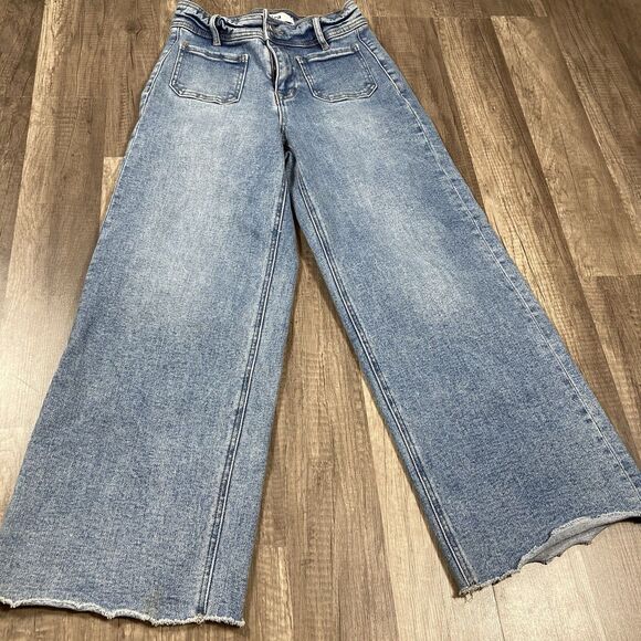 Mica Los Angeles Jeans 24 Blue Denim Wide Leg Flare High Waisted Skater Rave - Picture 3 of 8